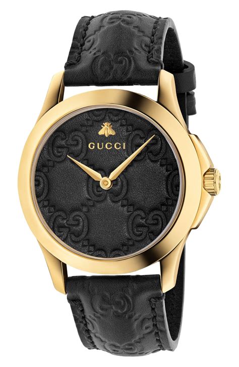 gucci ladies watch leather strap|Gucci watch black leather strap.